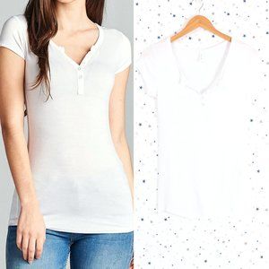 Off White Basic Henley Button Placket Tee